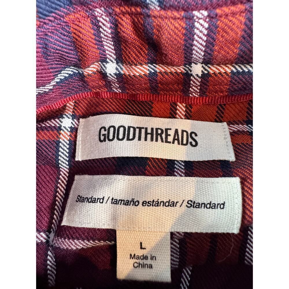 Goodthreads Flannel Shirt Men’s Large Red Plaid 100% Cotton Button Up Casual - Picture 3 of 8